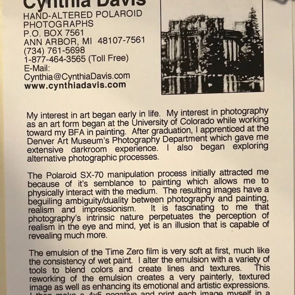 Original signed & numbered Cynthia Davis POPPERS Hand altered Polaroid 8.25"8.25 - Picture 4 of 4